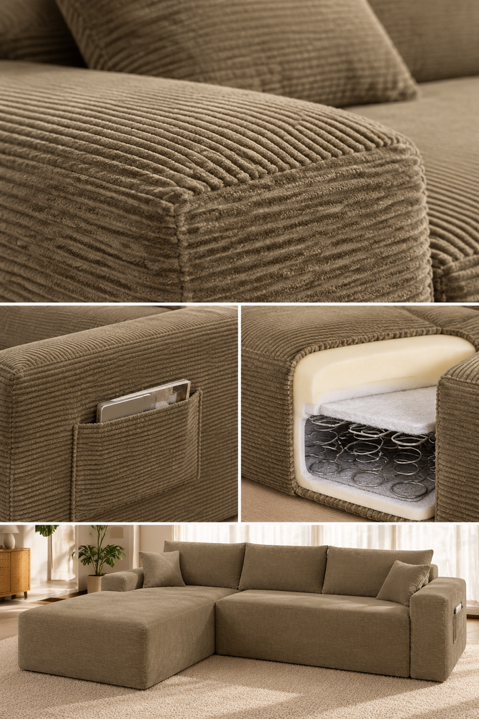 Corduroy L-shaped sofa — W3975P519736, image 4