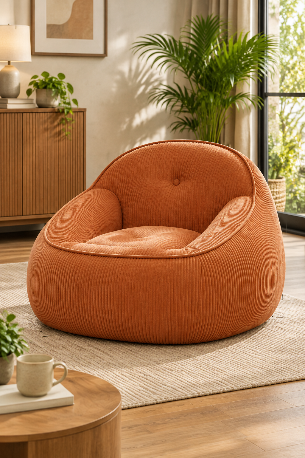 Sculptural corduroy lounge chair — W3975P530974, image 2
