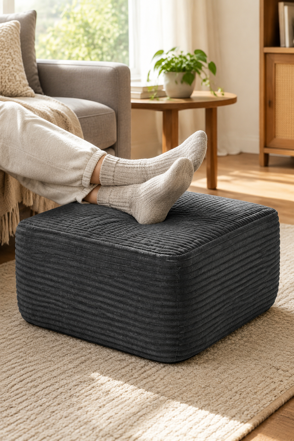 Plush upholstered ottoman — W3975P510434, image 4