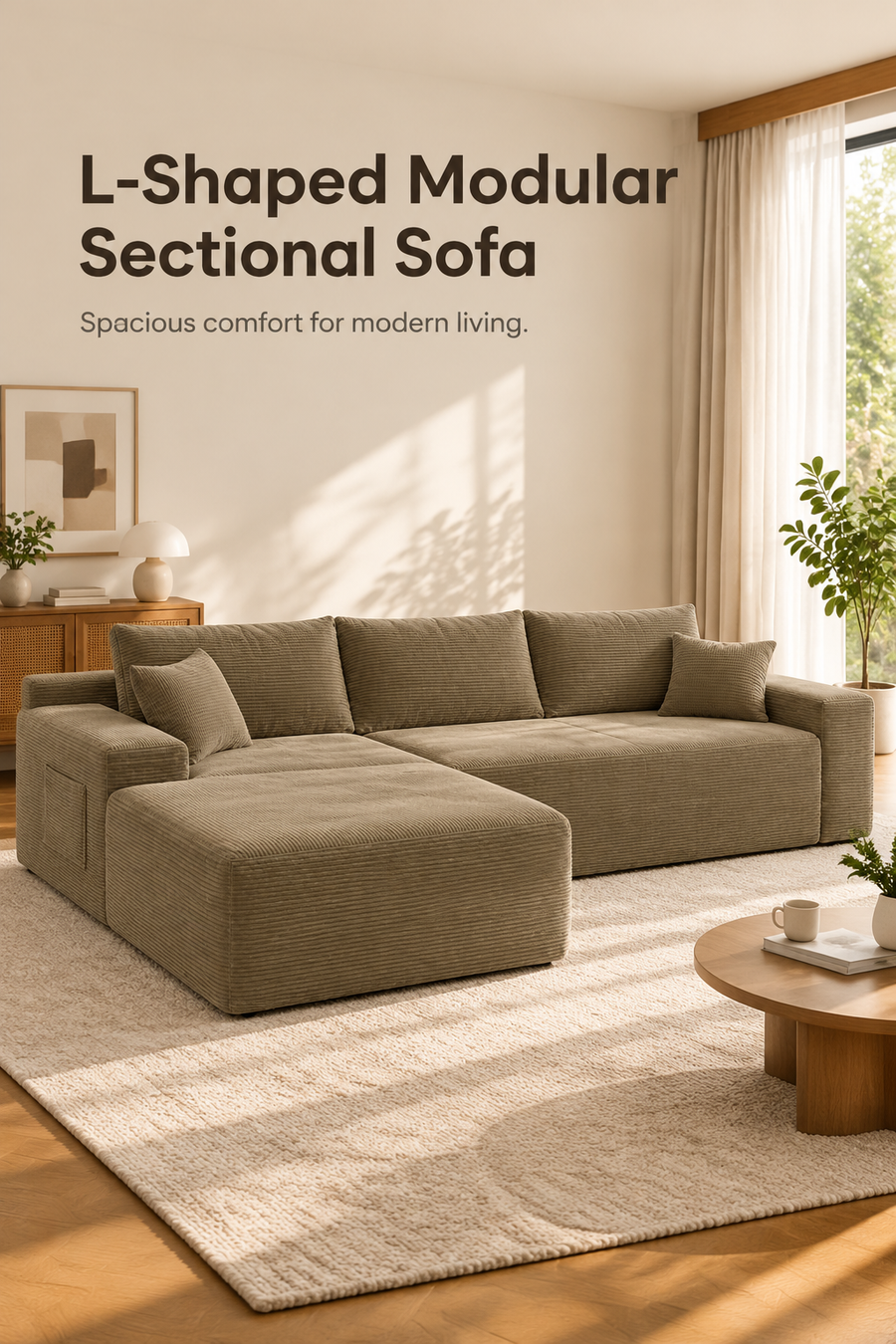 Corduroy L-shaped sofa — W3975P519736, image 1
