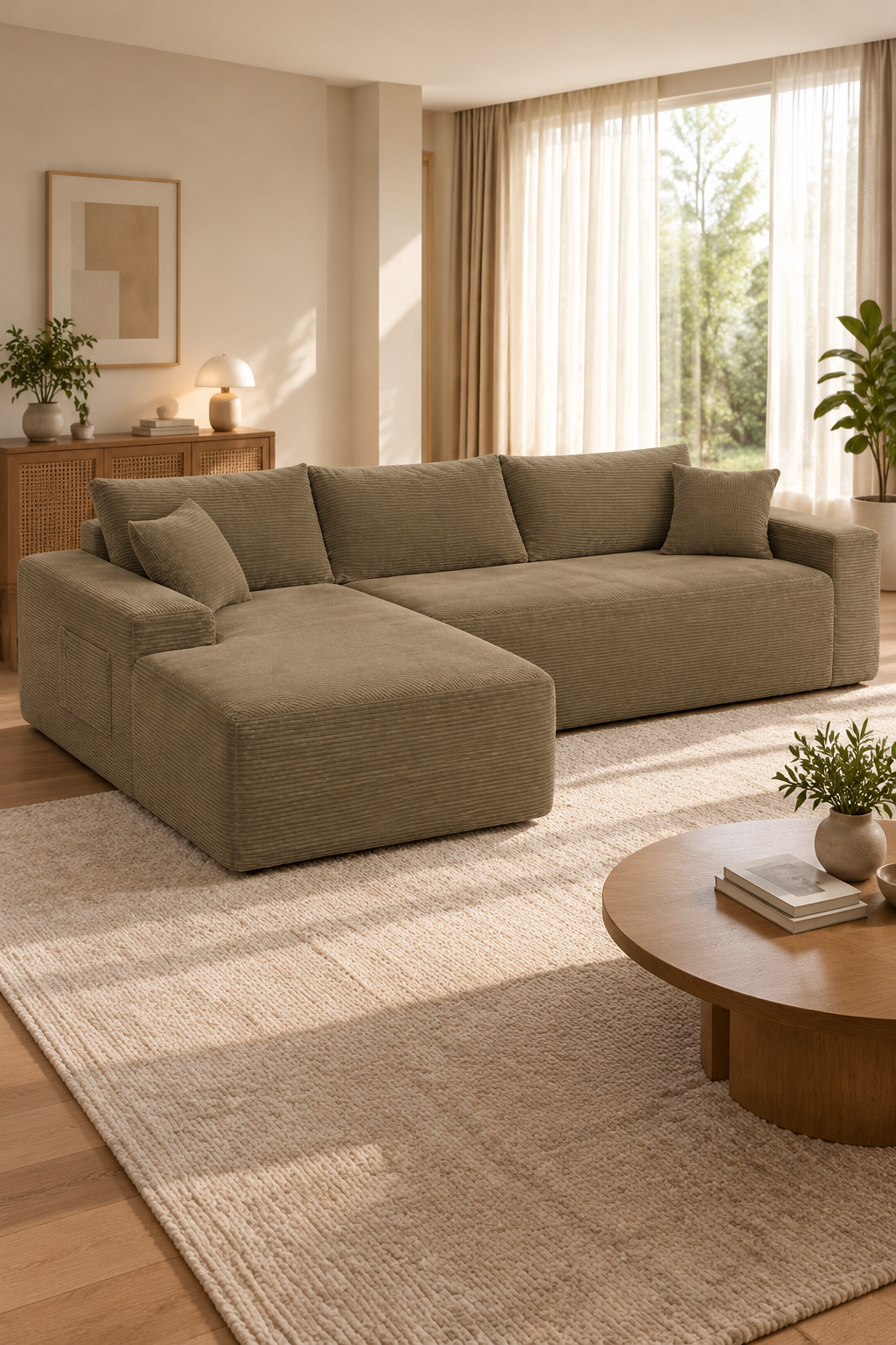 Corduroy L-shaped sofa — W3975P519736, image 3