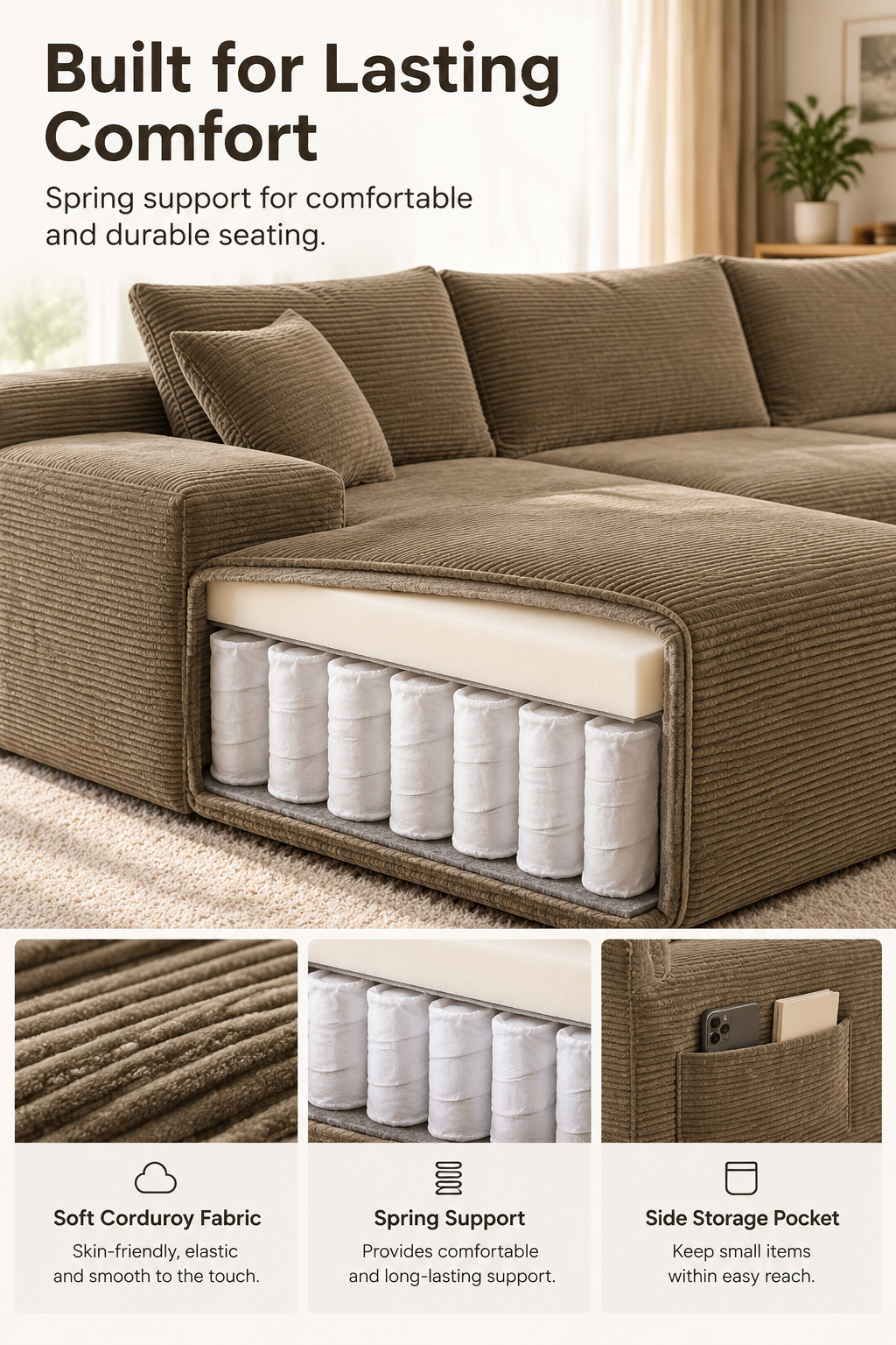 Corduroy L-shaped sofa — W3975P519736, image 5