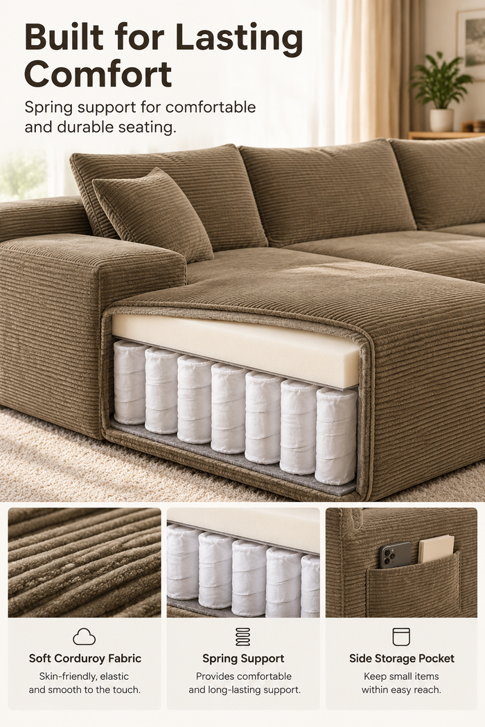 Corduroy L-shaped sofa — W3975P519736, image 5