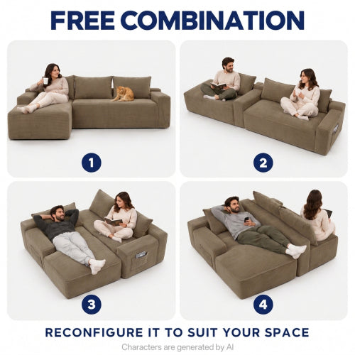 Corduroy L-shaped sofa — W3975P519736, image 6