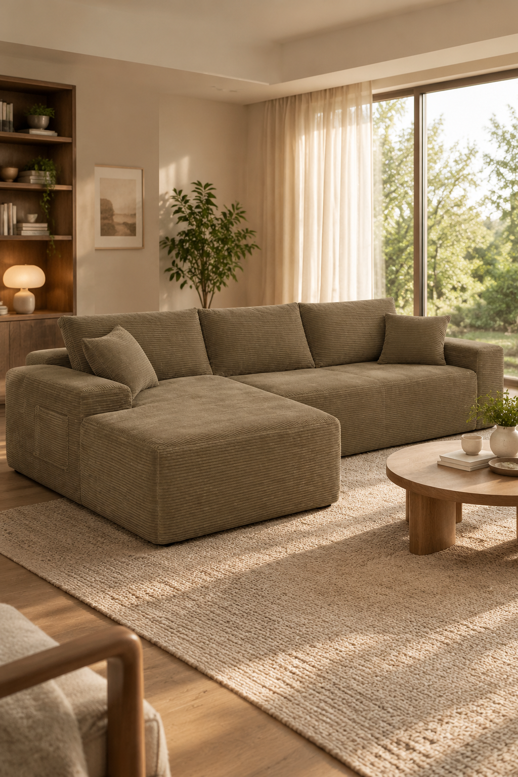 Corduroy L-shaped sofa — W3975P519736, image 7