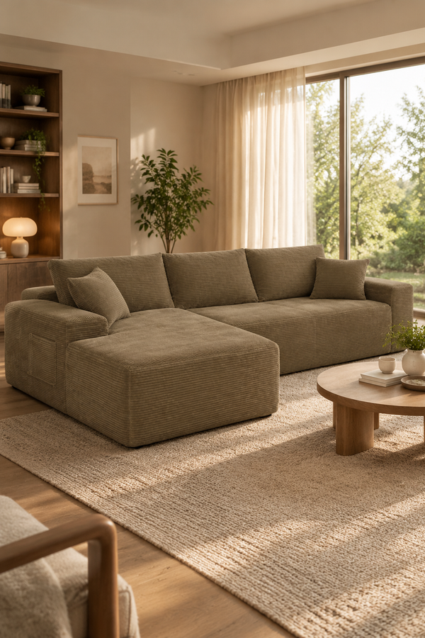 Corduroy L-shaped sofa — W3975P519736, image 7