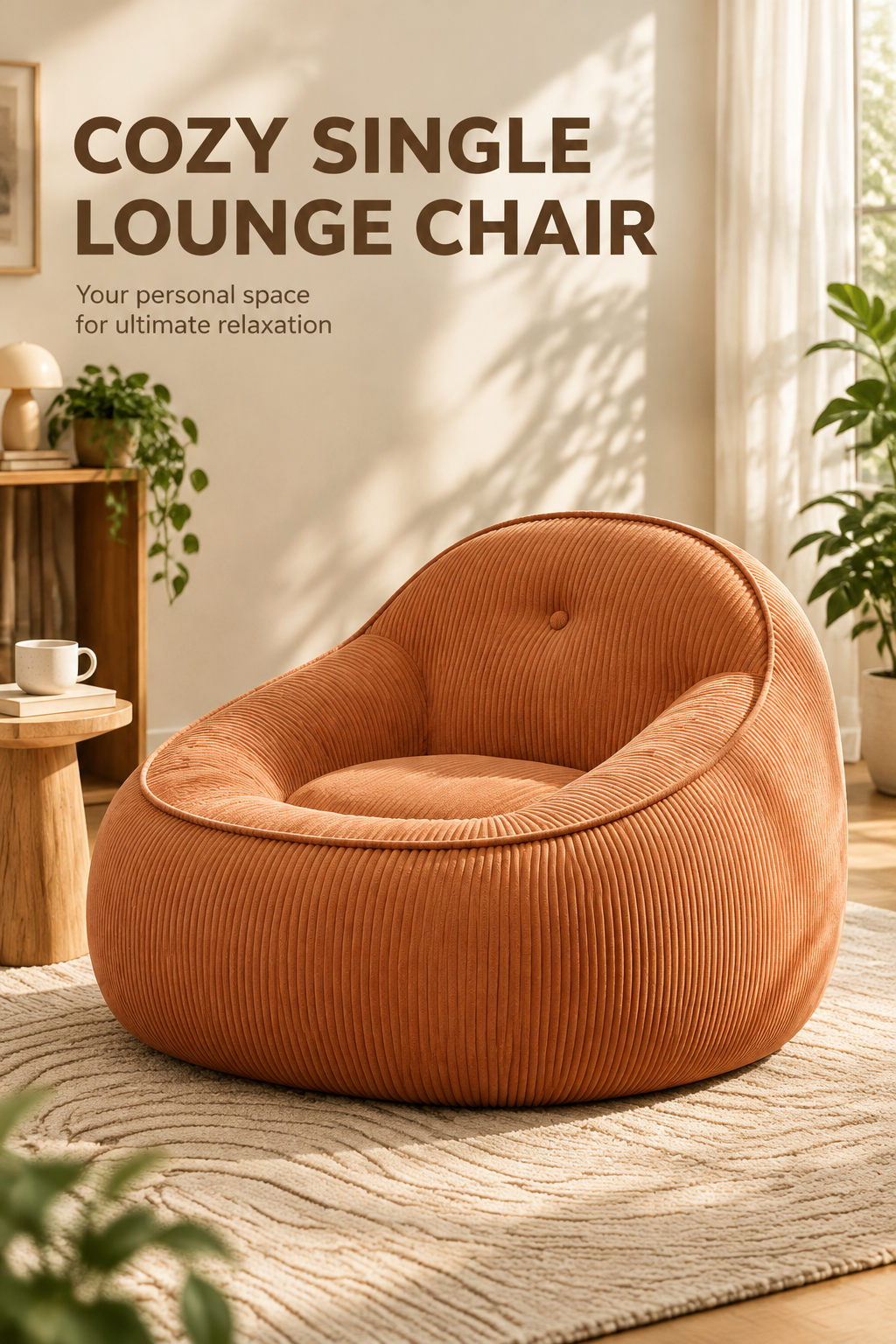Sculptural corduroy lounge chair — W3975P530974, image 1