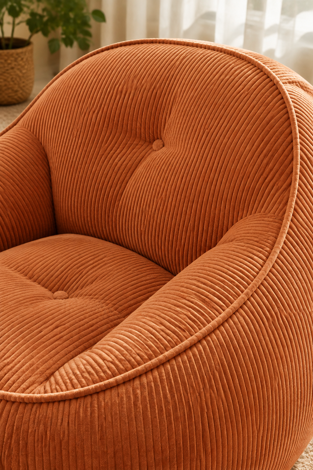 Sculptural corduroy lounge chair — W3975P530974, image 6