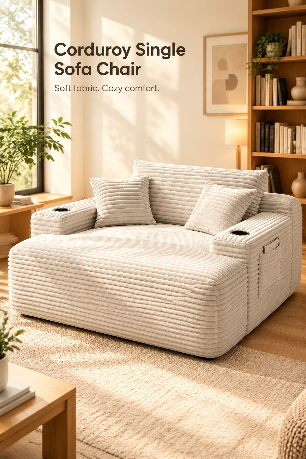 Plush chaise with cup holders — W5885P517229, image 1