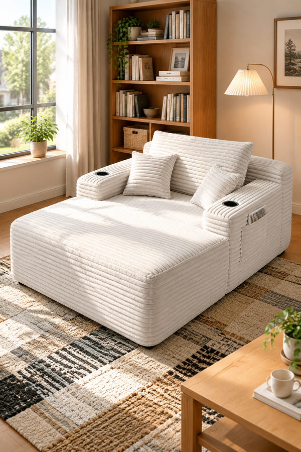 Plush chaise with cup holders — W5885P517229, image 3
