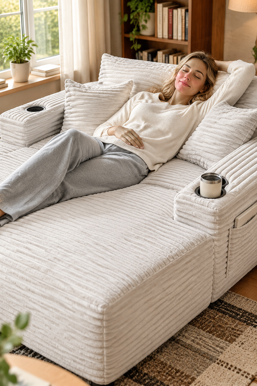 Plush chaise with cup holders — W5885P517229, image 6
