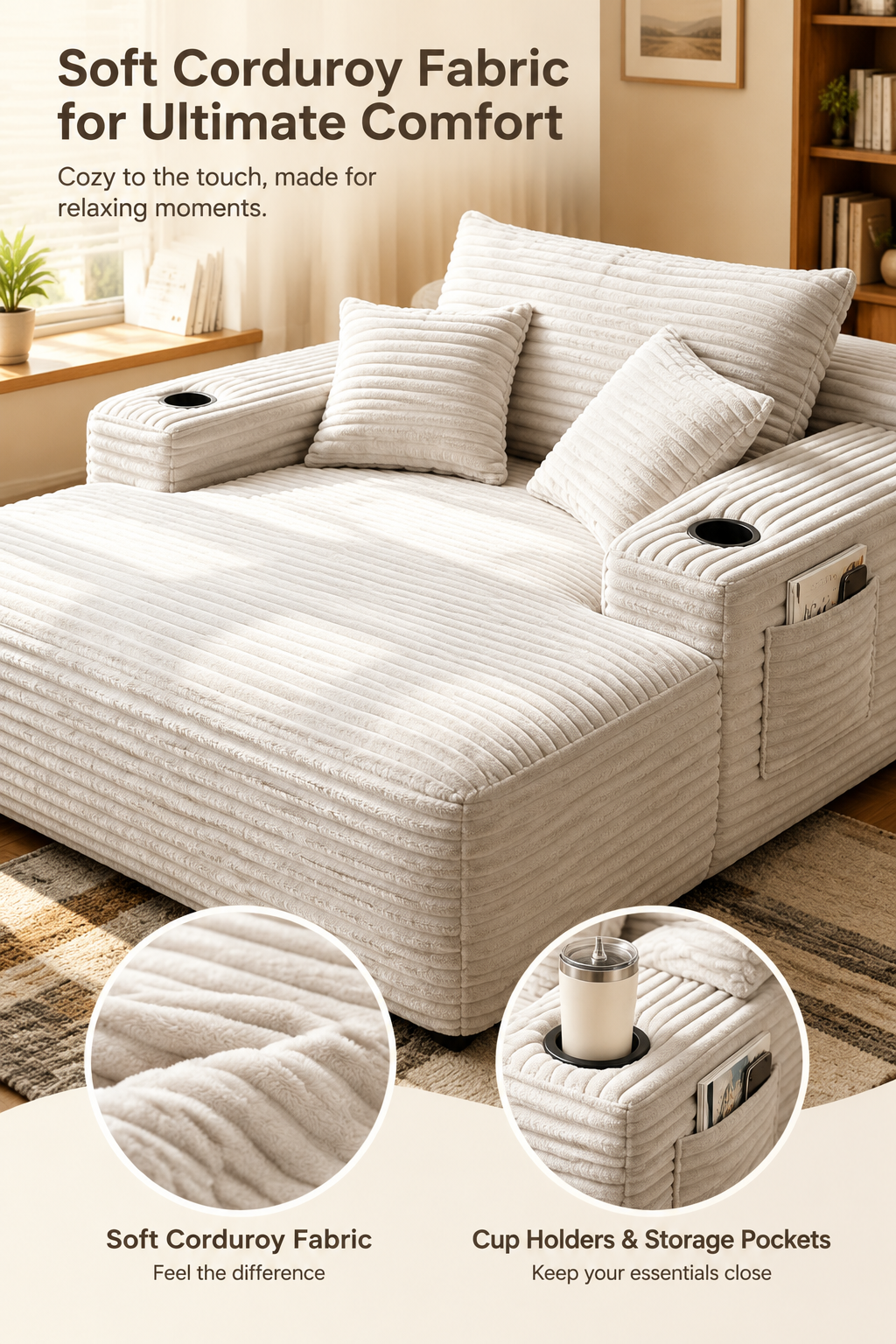 Plush chaise with cup holders — W5885P517229, image 7