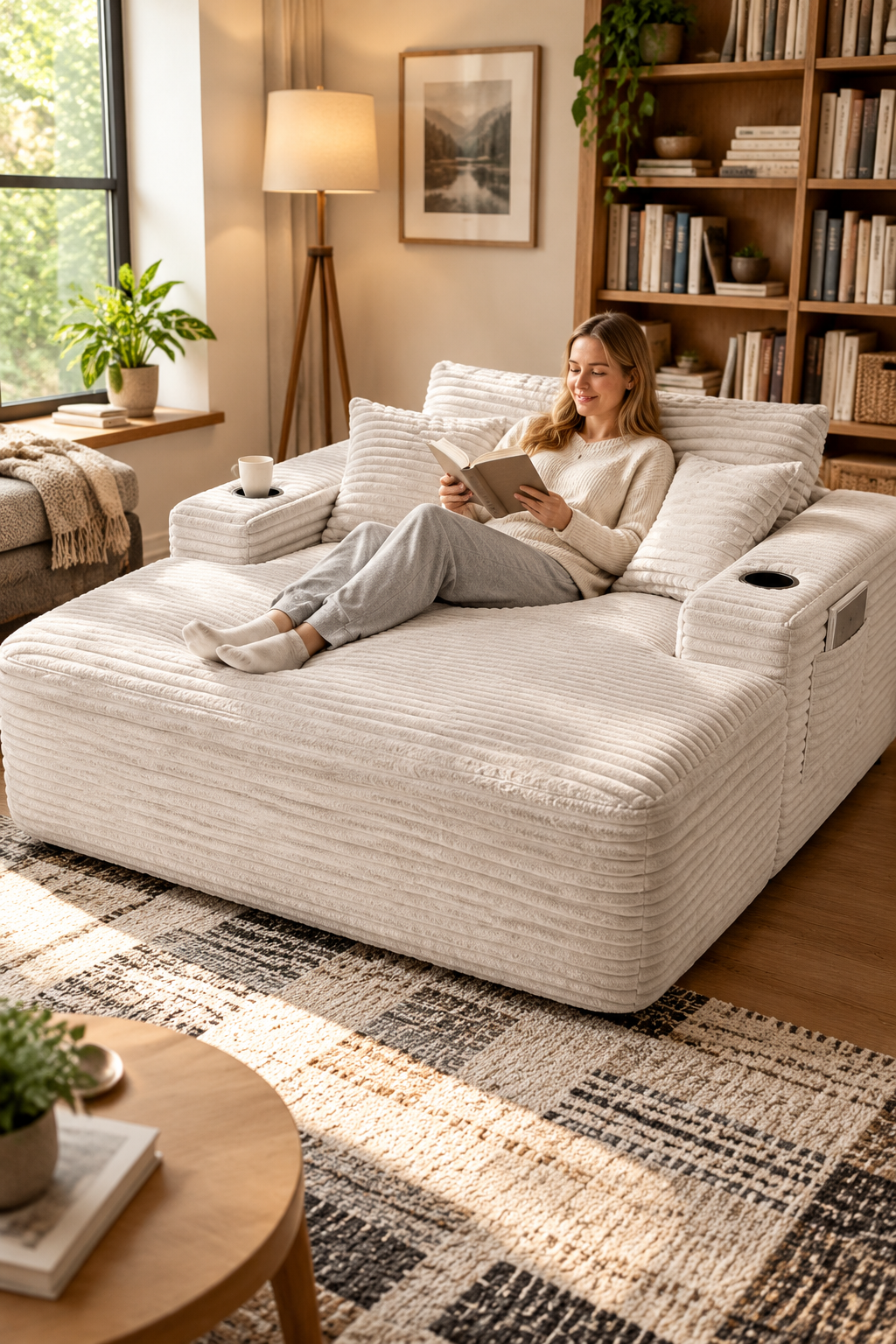 Plush chaise with cup holders — W5885P517229, image 8